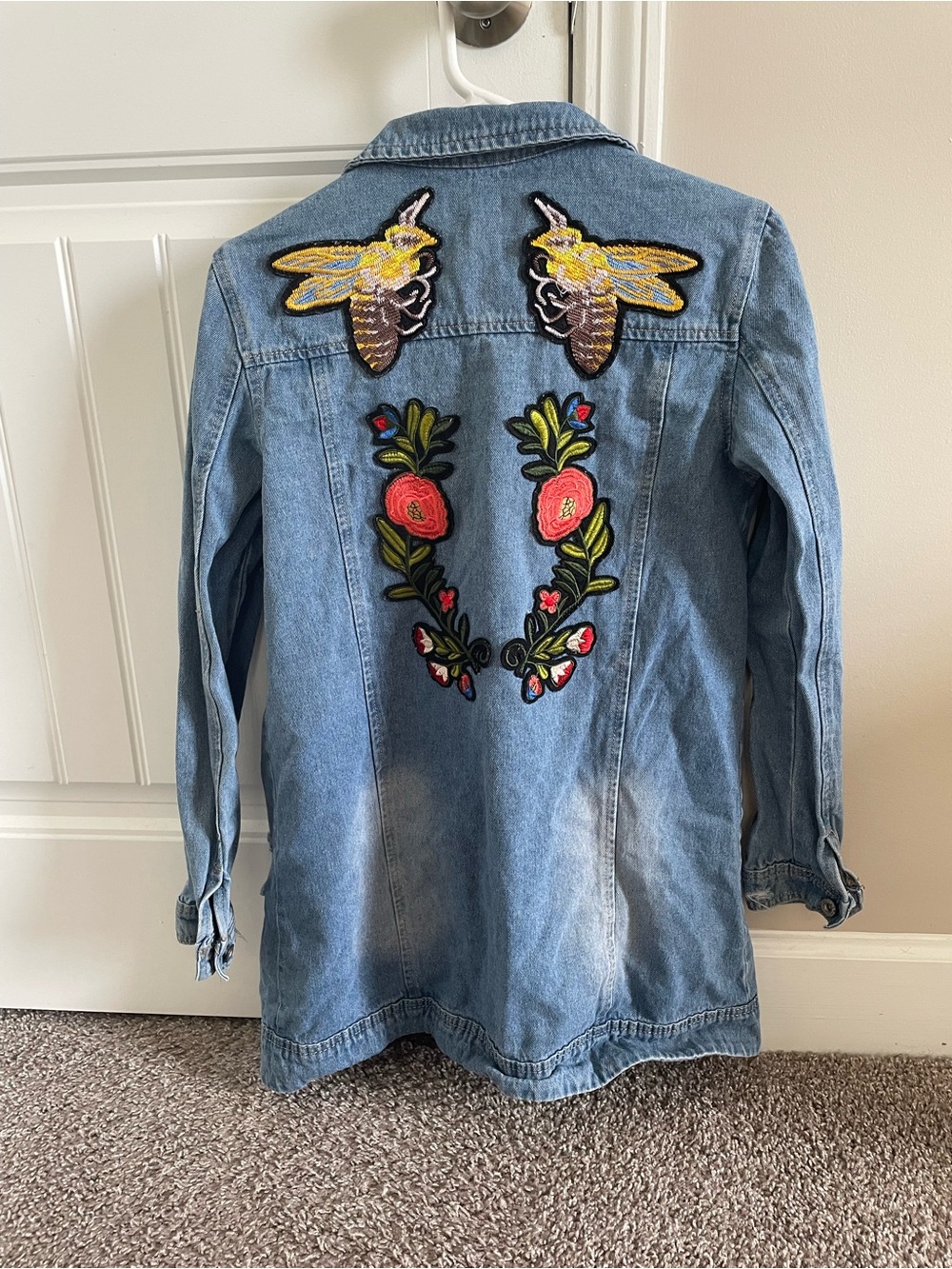 Floral Embroidered Light Blue Denim Jacket